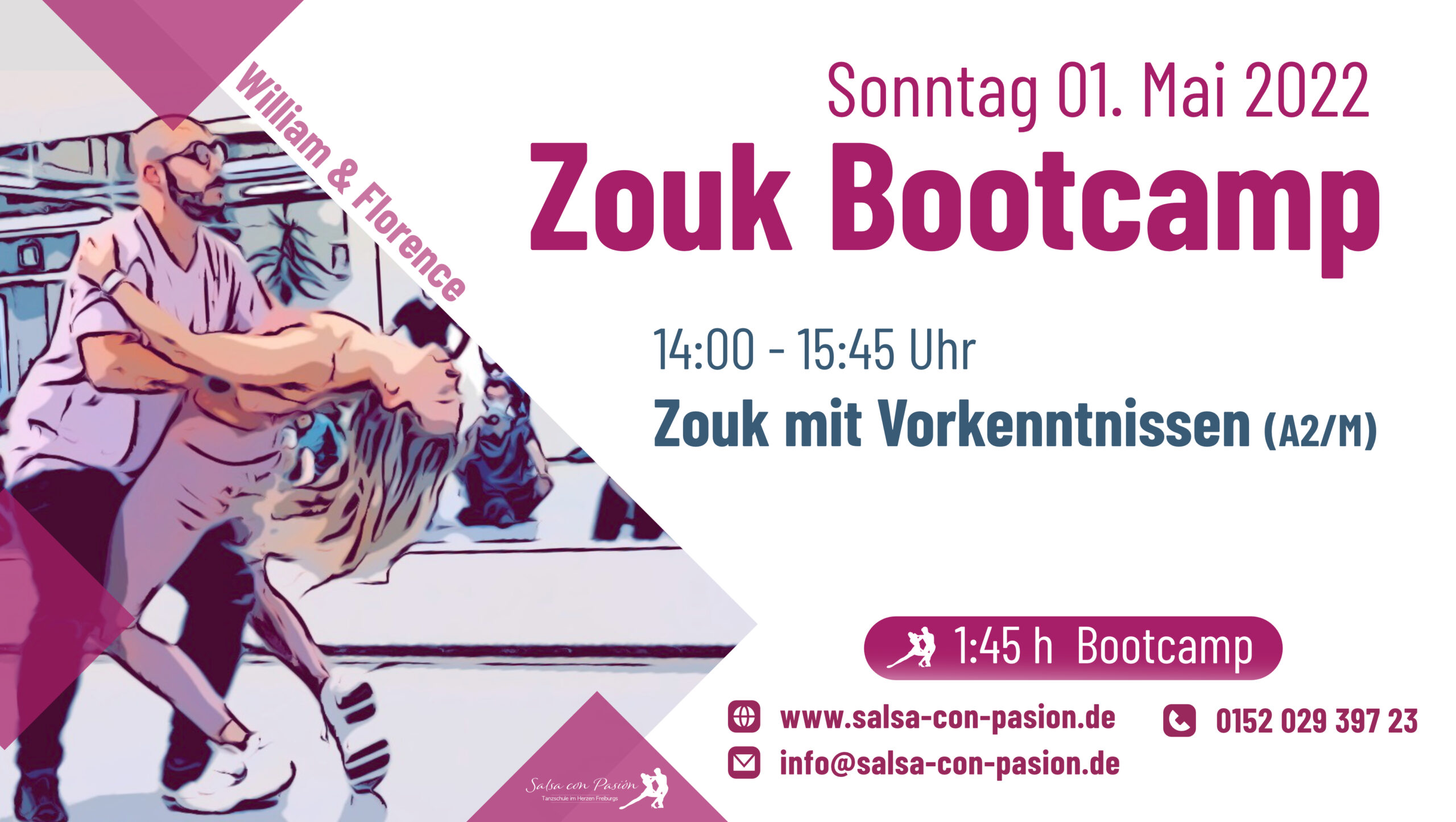 You are currently viewing ZOUK BOOTCAMP – mit Vorkenntnissen (Level: A2/M) Tanzkurse bei Salsa con Pasión